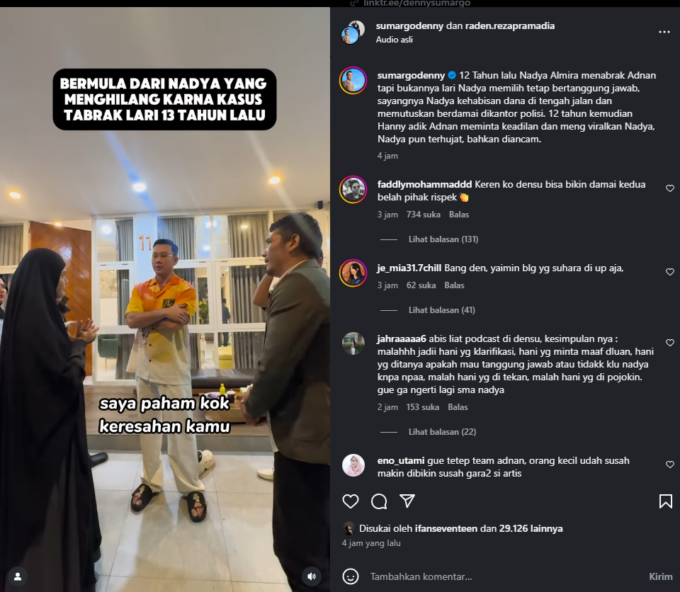 Nadya Almira dan keluarga Adnan damai.